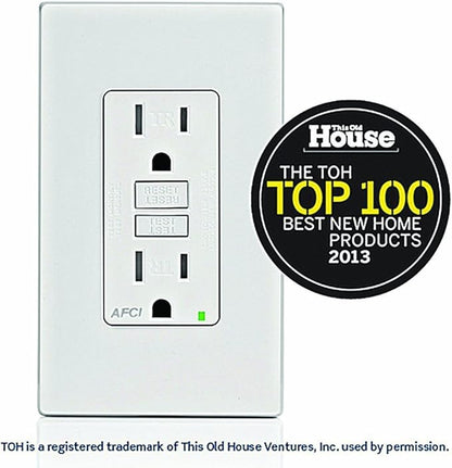 Leviton AFCI Outlet, 15 Amp, Self Test, Tamper-Resistant with LED Indicator Light, Protection from Electrical Fires, AFTR1-W, White