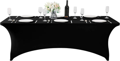 2Pack Spandex Table Cover for 8FT or 4ft or 6ft Table Universal Fitted Stretch Tablecloth for Party, Banquet, Wedding and Events-Black