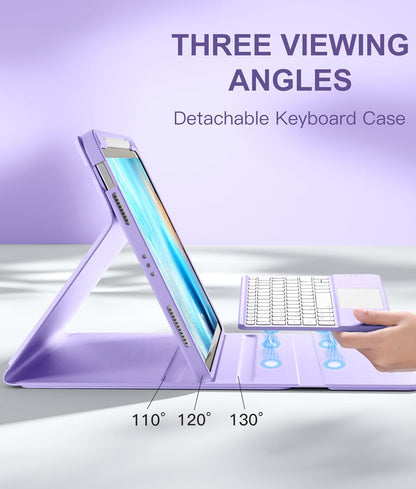 Compatible with iPad Air 11 Inch & Air 5th/Air 4th Generation Case with Keyboard - Multi-Touch Trackpad, 7-Color Backlit, Detachable Folio Cover for Air 11-inch M3/M2 (2025/2024), Light Purple