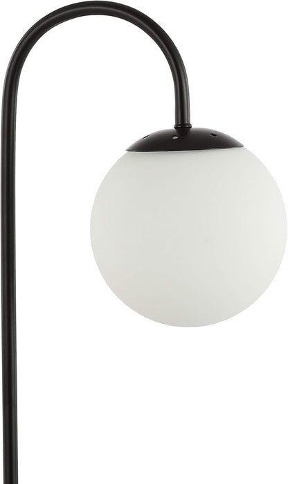 JONATHAN Y 18.25" Black Arco Arched Iron and Glass Globe LED Table Lamp, Minimalist Mid-Century Modern Desk Lamp for Living Room Bedroom, White Glass Shade, LED Bulb Included JYL6010A