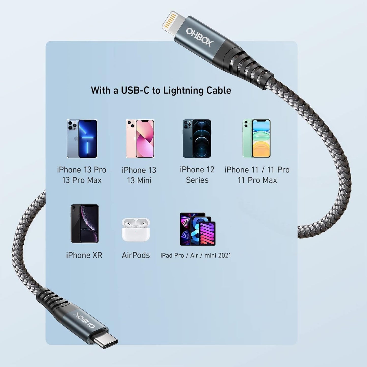 ohbox Long USB C to Lightning Cable 10FT 3Pack iPhone Charger Fast Charging Cord Type C to Lightning Cable for iPhone 14 13 12 11 Pro Max XR XS 8 Plus iPad