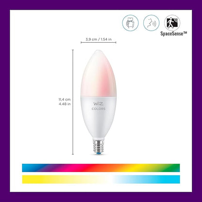 WiZ Connected 40W B12 Smart Candle-shape, E12 base, Full Color, Dimmable, 1-Pack, Indoor, Connect to Wi-Fi, Control Voice or App + Activate with Motion, Matter Compatible