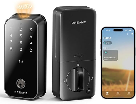 DREAME Smart Lock Lite, Digital Fingerprint Keyless Entry Door Lock, 12-Months Battery, Front Door Smart Lock Deadbolt Set with App Control, Auto Lock, IP54 Waterproof, Supports Apple HomeKit, Black