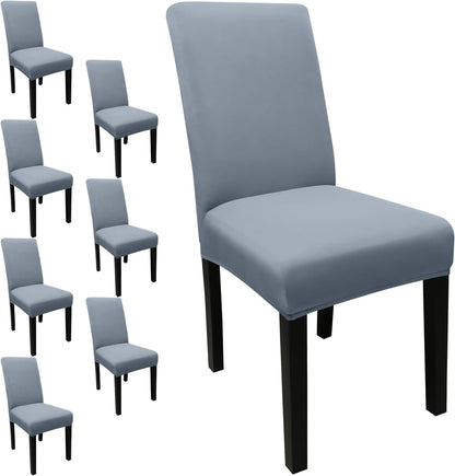 JQinHome Dining Room Chair Covers Set of 8, High Stretch Chair Slipcover Removable Washable Chair Seat Protector Cover for Home Party Hotel Wedding Ceremony (Light Grey)