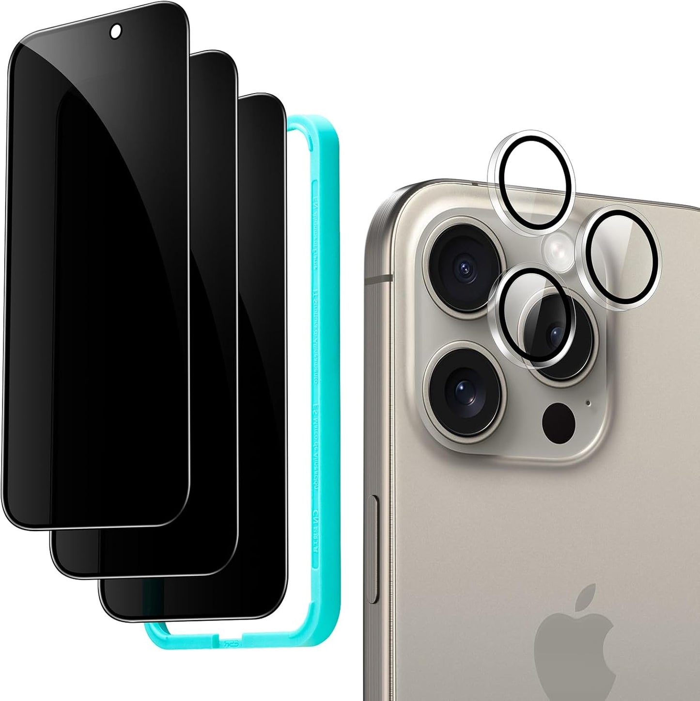 ESR 3+1 Pack for iPhone 15 Pro Max Privacy Screen Protector Set, Anti-spy Tempered-Glass Privacy Screen Protector, Micro-curved Edges, Case Friendly, 3-Pack with 1 Set of Camera Lens Protector