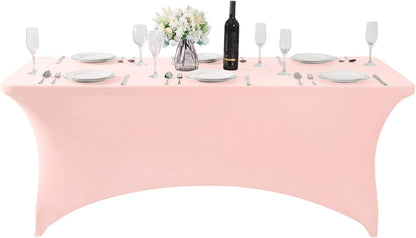 SuperO Waterproof Spandex Table Cover for 6FT Table Universal Fitted Stretch Tablecloth for Party, Banquet, Wedding and Events-Blush Pink