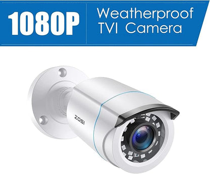 ZOSI 4 x 2MP 1080p HD-TVI Home Security Camera Outdoor Indoor 1920TVL,24PCS LEDs,80ft Night Vision, 90°View Angle, Weatherproof Outside Surveillance CCTV Bullet Camera