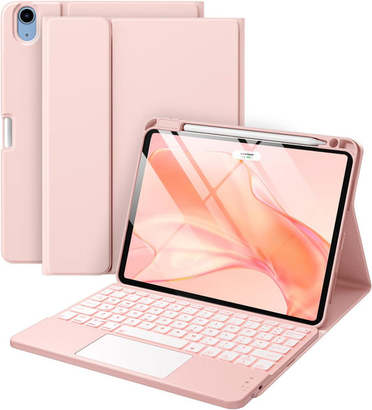 Compatible with iPad Air 11 Inch & Air 5th/ Air 4th Generation Case with Keyboard - Multi-Touch Trackpad, 7-Color Backlit, Detachable Folio Cover for Air 11-inch M3/M2 (2025/2024) (Light Pink)