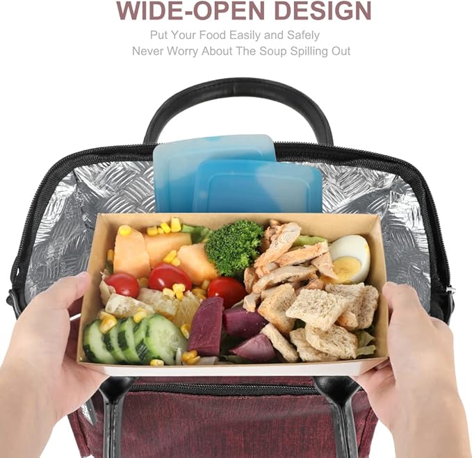 Nicole Miller Insulated Lunch Bag Tote Thermal Soft Side Wide-Open Cooler Ice Bag Lunch Box for Food with Drink Bottle Holder