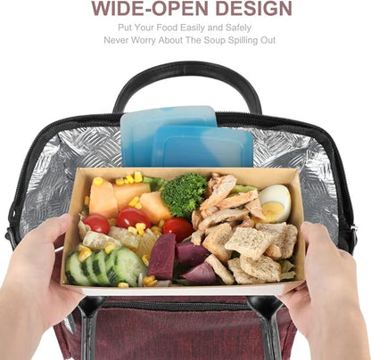 Nicole Miller Insulated Lunch Bag Tote Thermal Soft Side Wide-Open Cooler Ice Bag Lunch Box for Food with Drink Bottle Holder