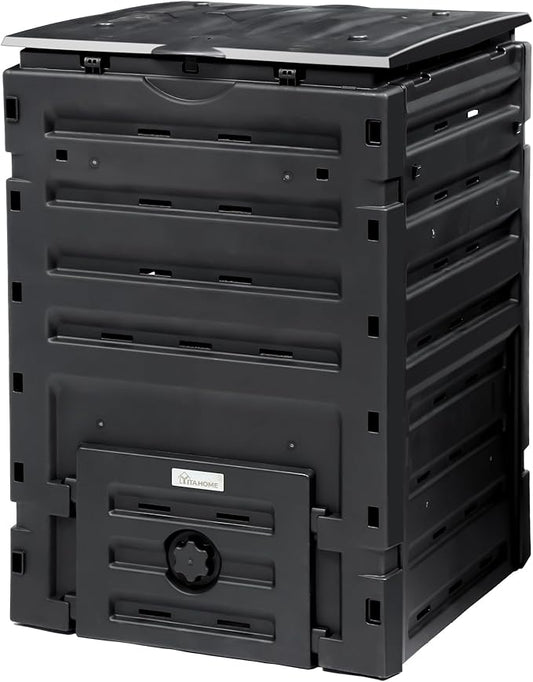 YITAHOME 120 Gallon (450L) Large Outdoor Compost Bin, Composter Box with Snap-on Top Lid and Aeration System, Lightweight Garden Compost Barrel Tumbler, Easy Assembly
