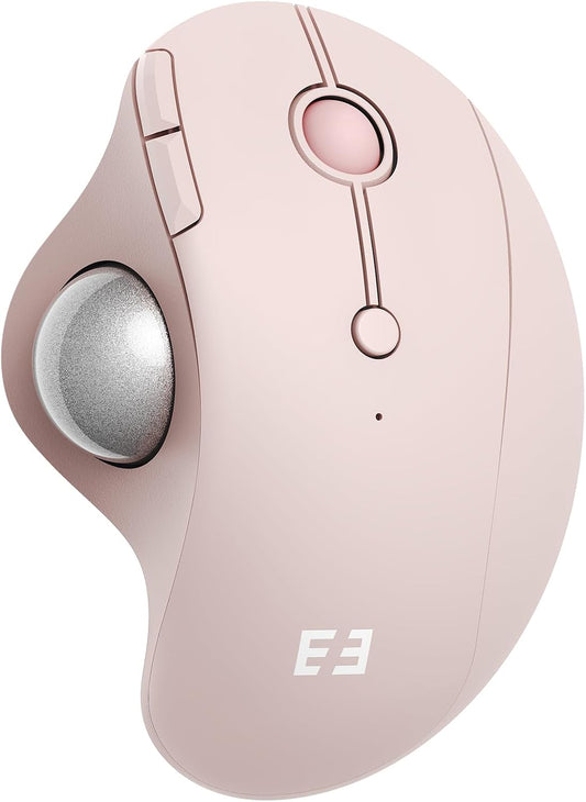 seenda Wireless Trackball Mouse, Bluetooth Ergonomic Rollerball Mouse, Rechargeable Multi Devices USB/Bluetooth Connection Thumb Control Compatible for Mac/Android/Windows Computers, Rose Pink