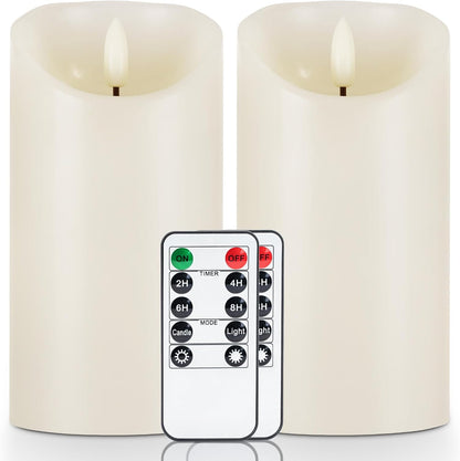 5plots 6" x 3" Flickering Flameless Candles - Battery Operated Wax LED Candles - Amber Yellow Light with Remote and Timers Set of 2, Ivory, for Home Decor, Candle Sconces
