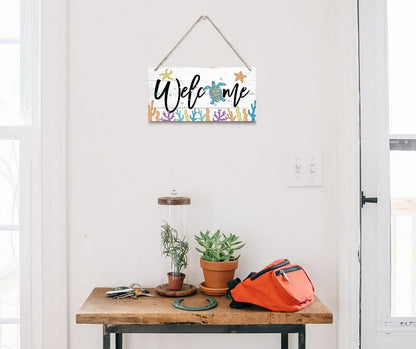 Welcome Decor Sign, Hanging Wood Sign Home Decorative, Printed Wood Wall Art Sign, Ocean Style Welcome Sign, Porch Decor, Farmhouse Front Door Wall Art Sign, Beach House Home Decor Sign 12 * 6inch