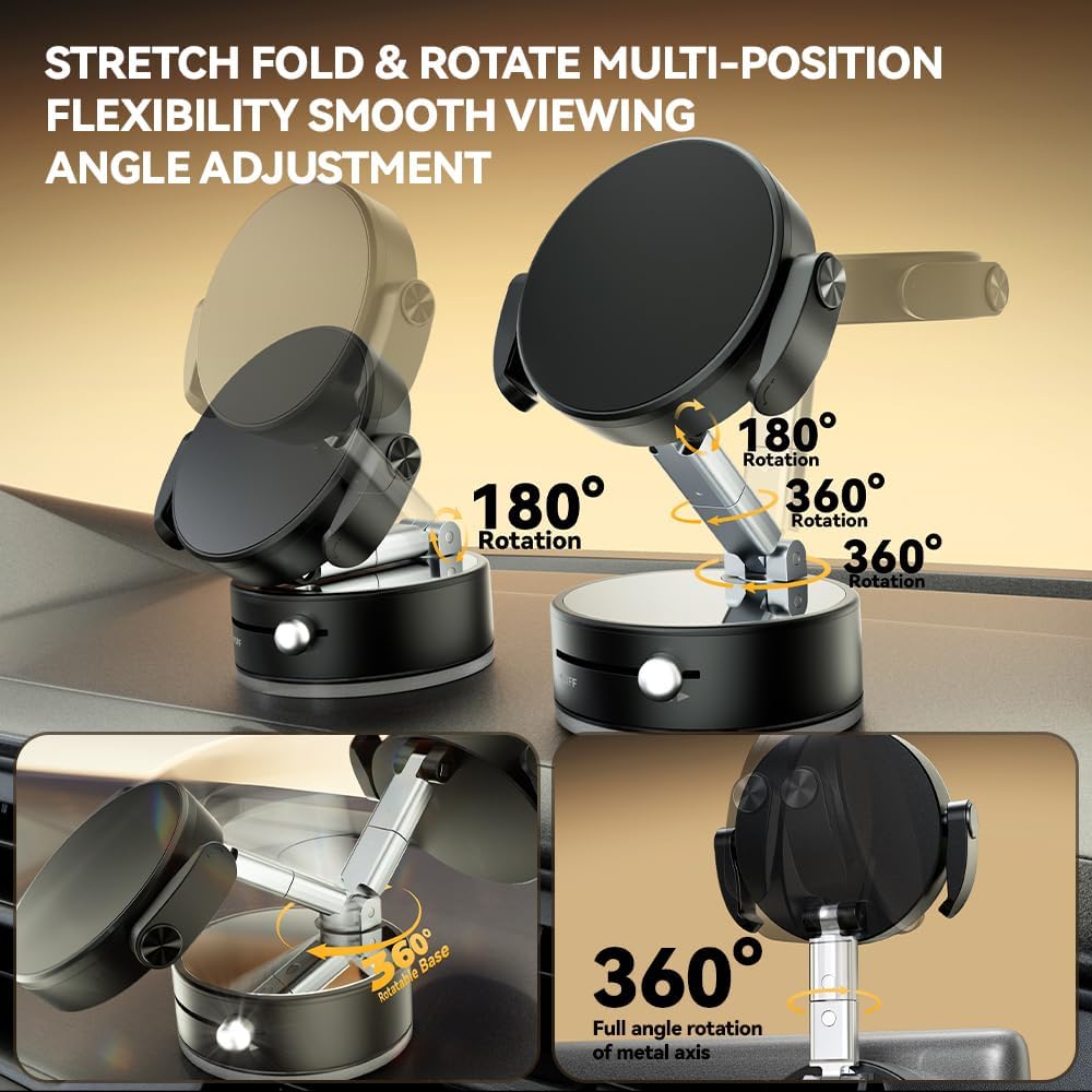 Universal Phone Holder for Car/Dashboard/Desk Adjustable & Foldable Phone Stand Compatible with Magnetic & Non-Magnetic Phones (All Phones 4-7") (Black)