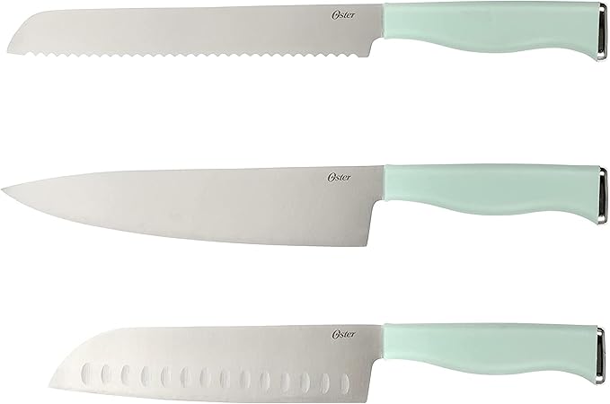 Oster Langmore 15 Piece Stainless Steel Cutlery Knife Block Set W/Black Box – Moss Blue