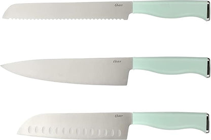 Oster Langmore 15 Piece Stainless Steel Cutlery Knife Block Set W/Black Box – Moss Blue