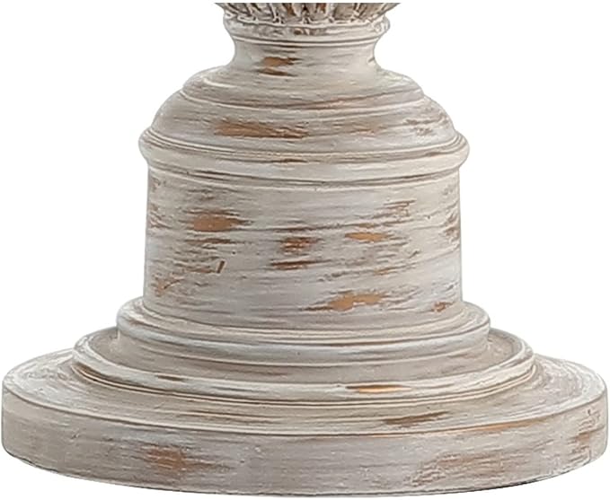 JONATHAN Y 33" White Wash Rustic Resin Table Lamp, Traditional Farmhouse Wood-Look Nightstand Lamp with Gray Linen Drum Shade for Living Room, LED Bulb Included JYL3031A