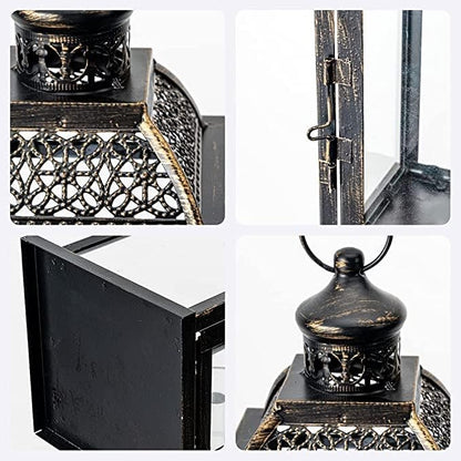 NEEDOMO Large Candle Lanterns Decorative Indoor, 14.4" Outdoor Lantern with Clear Glass, Vintage Metal Candle Holders in Black, Patio Wedding Home Kitchen Coffee Table Livinig Room Decor