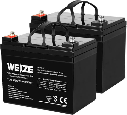 WEIZE 12V 35AH Deep Cycle Battery for Scooter Pride Mobility Jazzy Select Electric Wheelchair, Set of 2