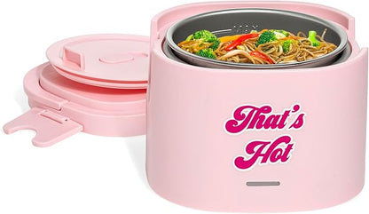 Paris Hilton Electric Lunch Warmer, 20-Ounce Stainless Steel Portable Food Container With Sealing Lid, Removable 2.5-Cup Inner Dish, “That’s Hot” Front Decal, Pink