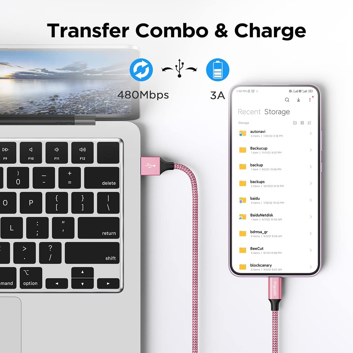 etguuds 6ft USB A to USB C Cable 3A Fast Charging, 2-Pack USB A to USB Type C Charger Cord for iPhone 16 15 Pro/Pro Max/Plus, for Samsung Galaxy S24 S23 S22 S21 S20 S10 A55 A54 Flip Note, Moto, Pink