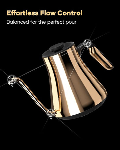 Cocinare Barista Collection Gooseneck Electric Kettle, ±1℉ Precise Temperature Control for Pour-Over Coffee & Tea, Quick Heating 1500W, Stainless Steel Interior, 0.9L (Gustav Gold)