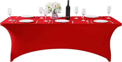 Spandex Table Cover for 6Ft or 4fT or 8ft Table Universal Fitted Stretch Tablecloth for Party, Banquet, Wedding and Events-Red