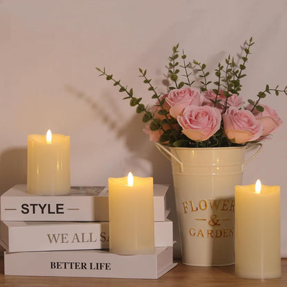 NURADA Outdoor Flameless Candles with Remote Timer - Waterproof Realistic Flickering LED Pillar Electric Battery Operated Fake Candle for Holiday Home Wedding Fireplace Decor - 3 Pack Ivory