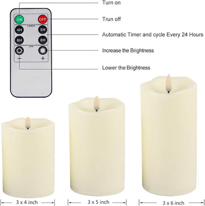 Flickering Flameless Candles with Remote, Most Realistic Battery Operated Candles, Set of 3 LED Candles with Timer for Home Wedding Halloween Christmas Decoration