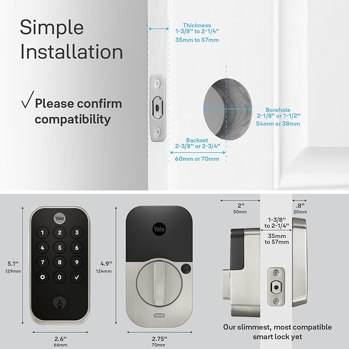 Yale Assure Lock 2 Touch Deadbolt, Satin Nickel Smart Entry Door Lock with Z-Wave (ZW3) Connected Touch Keypad and Fingerprint Scanner with Back-up Key, YRD410-F-ZW3-619