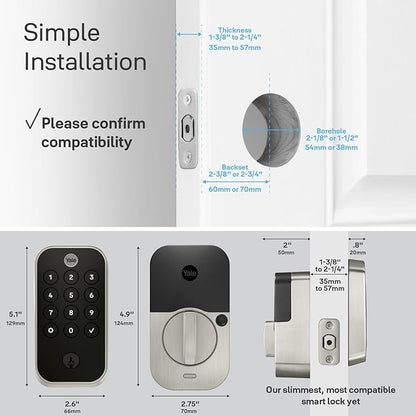 Yale Assure Lock 2 Touch Deadbolt, Satin Nickel Smart Entry Door Lock with Z-Wave (ZW3) Connected Touch Keypad and Fingerprint Scanner with Back-up Key, YRD410-F-ZW3-619