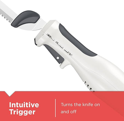 BLACK+DECKER 9 inch Electric Carving Knife, Comfort Grip Handle & Safety Lock Button, Stainless Steel Blades and Dishwasher Safe Parts, Corded, White