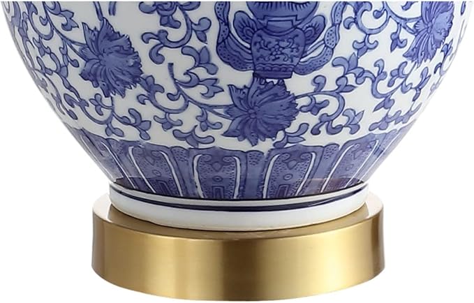 JONATHAN Y 25.25" Blue/White Ceramic Ginger Jar Table Lamp Set of 2, Traditional Brass Gold Base for Living Room Bedroom, White Linen Drum Shade, LED Bulbs Included JYL1072A-SET2