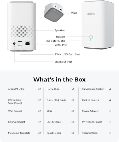 REOLINK 4K Security Cameras Wireless Outdoor System, Encrypted 1 Year Local Storage, Color Night Vision, 2.4/5GHz Wi-Fi, AI Detection, No Monthly Fee, Home Hub with 4X Eco Ultra+Solar Panel