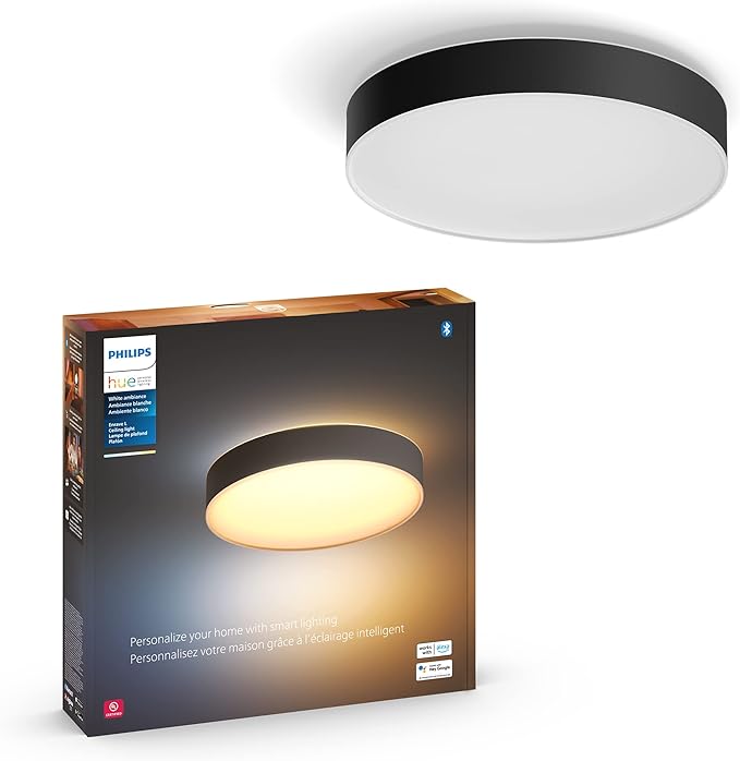 Philips Hue Enrave Large Ceiling Lamp, Black - White Ambiance Warm-to-Cool White Smart LED Light - 1 Pack - Control with Hue App - Compatible with Alexa, Google Assistant, and Apple Homekit