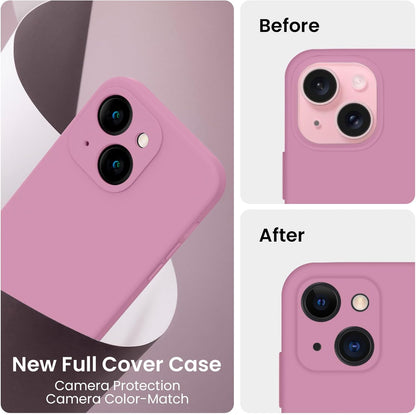 FireNova Designed for iPhone 15 Case, Silicone Upgraded [Camera Protection] Phone Case with [2 Screen Protectors], Soft Anti-Scratch Microfiber Lining Inside, 6.1 inch, Lilac Purple