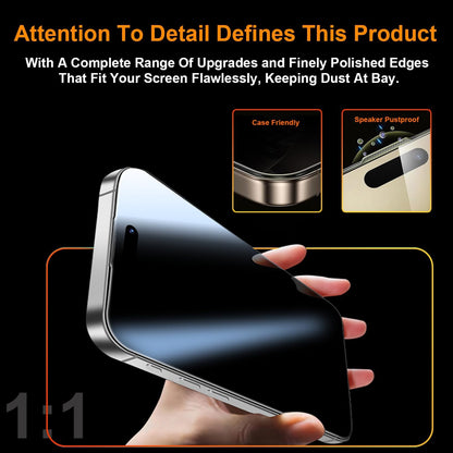 OneFish 2 Pack Privacy Screen Protector for iPhone 16 Pro Max - 4-Way 360° Anti-Spy, 9H Hardness, 3D Curved Edges, Case-Friendly & Easy Installation