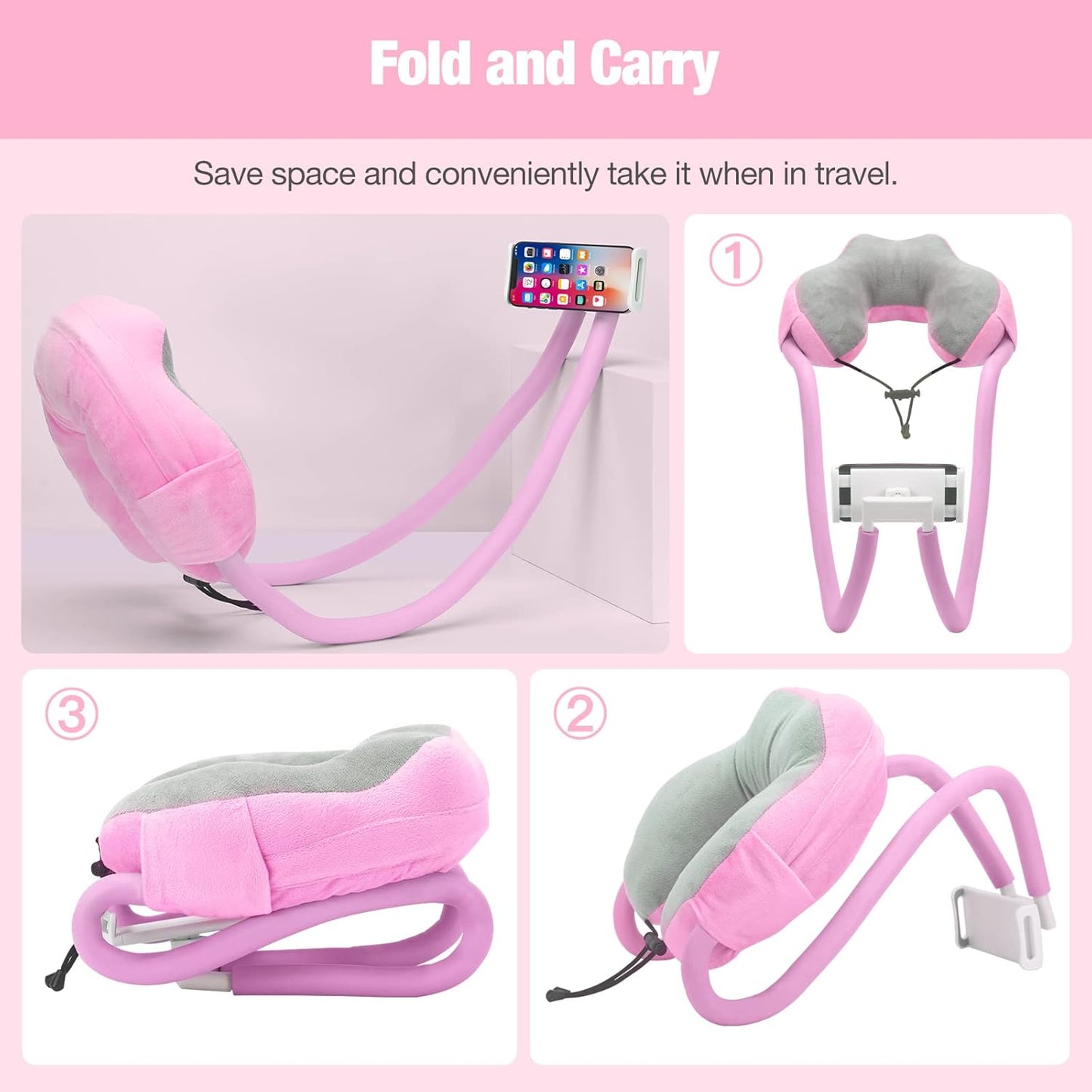 MoKo Neck Phone Holder, 360 Rotatable Gooseneck Pillow Stand, Fits 4"-11" Devices, iPhone 16/15/14/13, Galaxy S21/S9, iPad 11/12.9