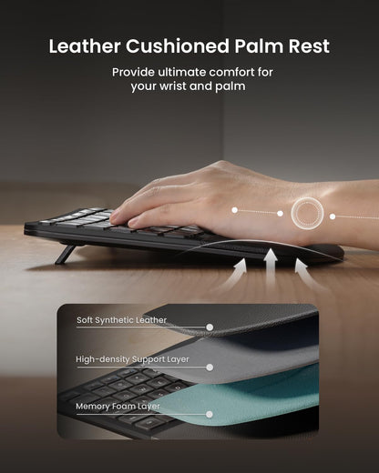 ProtoArc Ergonomic Wireless Keyboard Mouse, EKM01 Plus Full Size Ergo Bluetooth Keyboard Mouse Combo, Split Design, Wrist Rest, Multi-Device, Rechargeable, for Windows/Mac OS - Black