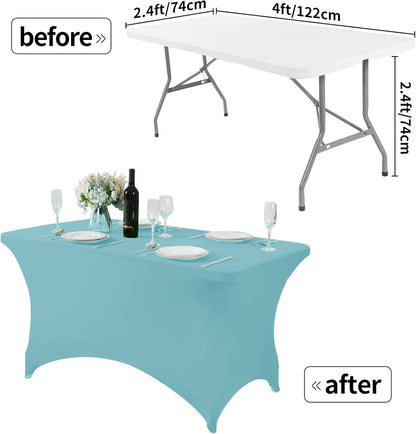 Spandex Table Cover for 4FT Table Universal Fitted Stretch Tablecloth for Party, Banquet, Wedding and Events-Aqua
