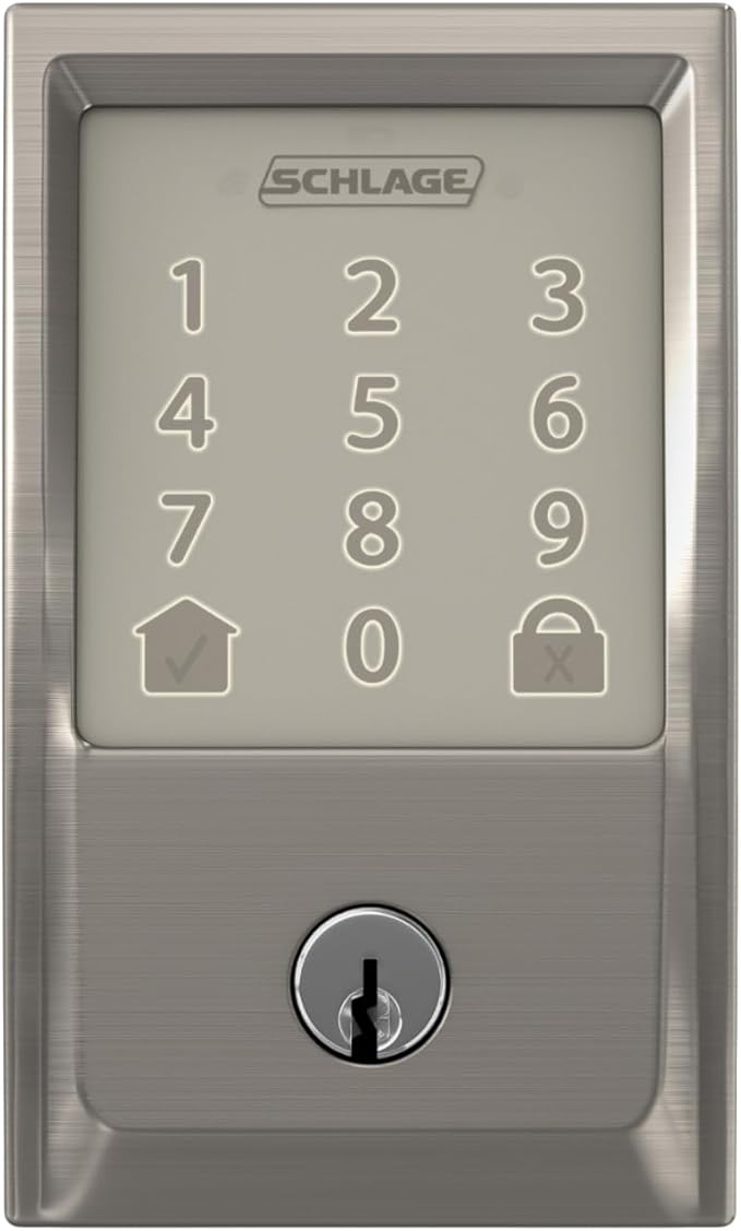 Schlage Encode Smart WiFi Deadbolt Lock for Front Door - Keyless Entry with App or Touchscreen - Works with Alexa, Hey Google, & Airbnb - Create Codes for Guests - Satin Nickel
