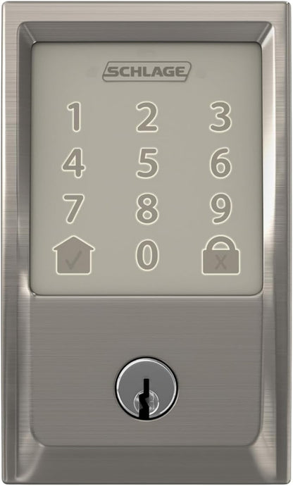 Schlage Encode Smart WiFi Deadbolt Lock for Front Door - Keyless Entry with App or Touchscreen - Works with Alexa, Hey Google, & Airbnb - Create Codes for Guests - Satin Nickel