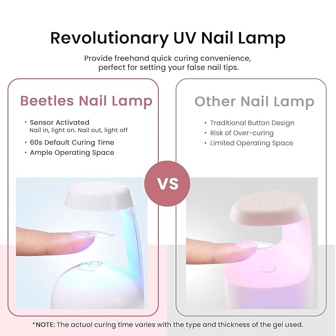 Beetles Gel Nail Kit Medium Almond with Dehydrator and Primer, 576Pcs Half Matte Etch-X Gel Nail Tips Solid Glue Mini Lamp Acrylic Nail Tips Easy DIY Nail Extension Set Gift for Women