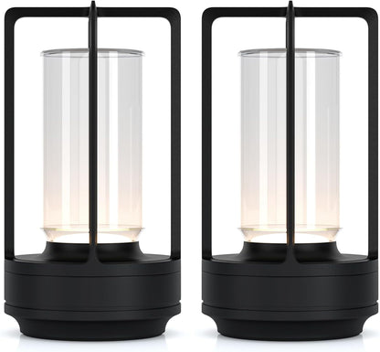 Portable Metal Table Lamp for Indoor/Outdoor ,Rechargeable Cordless LED Lamp, 3-Colour Infinitely Dimming Battery Powered Small Desk Lamp, Restaurant/Bedroom/Bar/Coffee/Camping Light (Black Set of 2)