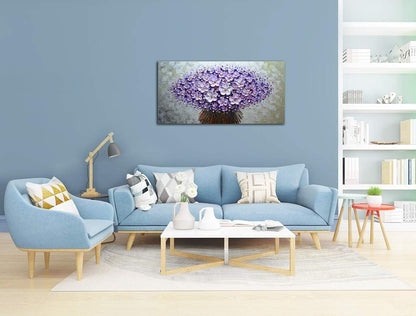 V-inspire Art, 24x48 Inch Modern Canvas Art Textured Purple Flower Oil Painting Contemporary Artwork Floral Hangings Stretched and Framed Ready to Hang Wall Decoration Abstract Painting