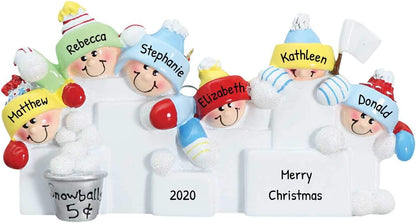 Personalized Family Christmas Ornament - Custom Ornament Family of 6 Xmas Ornaments 2024 Snowball Fight Ornaments Customized Siblings Snowballs Decor Family Ornament for Christmas Tree