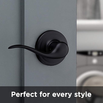 Kwikset Tustin Interior Passage Door Handle, Lever For Closet and Hallway Doors, Reversible Non-Locking Handle Lever, Matte Black, with Microban Protection