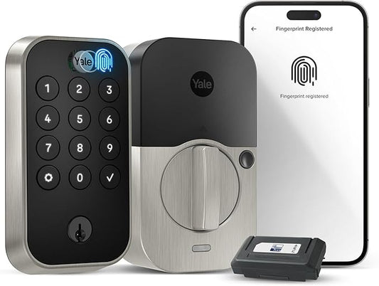Yale Assure Lock 2 Touch Deadbolt, Satin Nickel Smart Entry Door Lock with Z-Wave (ZW3) Connected Touch Keypad and Fingerprint Scanner with Back-up Key, YRD410-F-ZW3-619