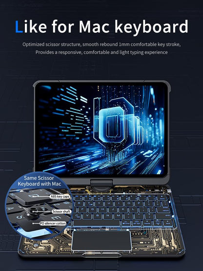 KARTICE Transparent 360 Keyboard Case with Wireless Keyboard for iPad Pro 13 2024 13 inch, Multi-Touch Trackpad, 7 Color Backlight, 360° Rotating Stand with Pencil Holder for iPad Pro 13